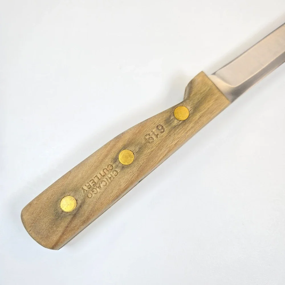 Vintage Chicago Cutlery 61S Boning Knife Vintage Walnut Handle Brass Rivets USA